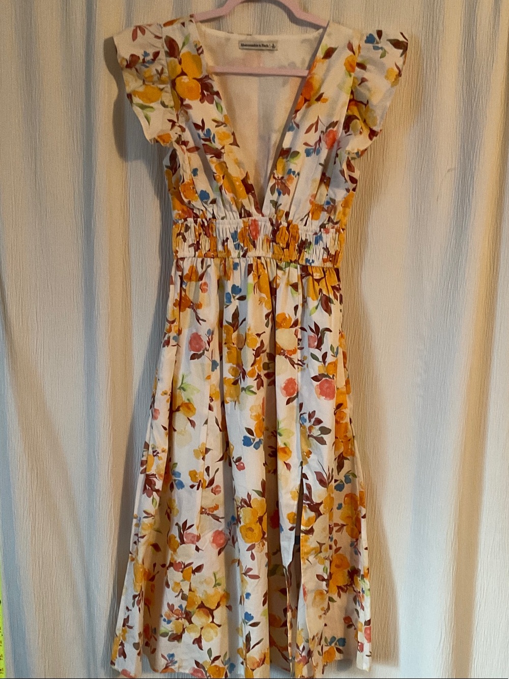 Abercrombie & Fitch White Midi Dress with Yellow and Coral Floral Print